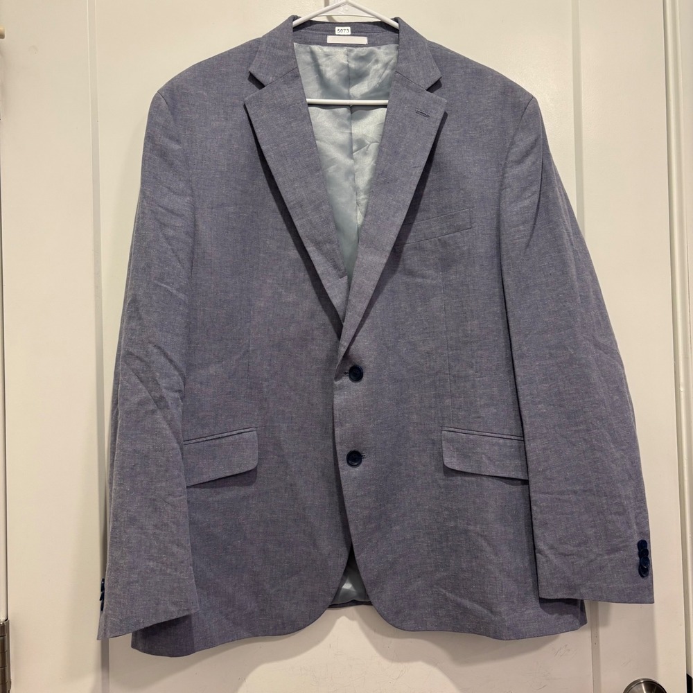 Kenneth Cole Reaction Techni-Cole Blue Linen Cotton Blazer 48R COKK2-FAU0004